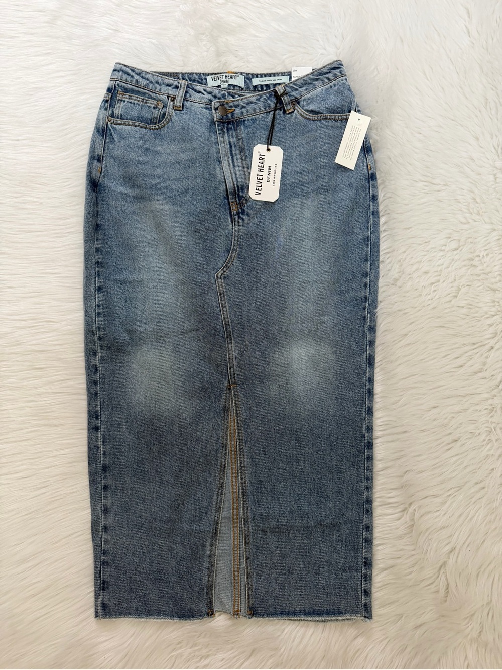 Velvet Heart Kandace Blue Denim Midi Skirt Sz 29W